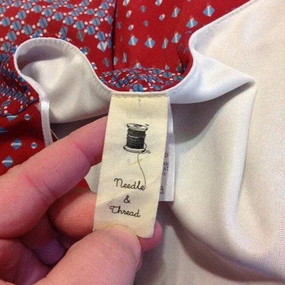 NEEDLE AND THREAD Anthropologie Size Medium Maroon Blue White One Shoulder - Picture 4 of 6